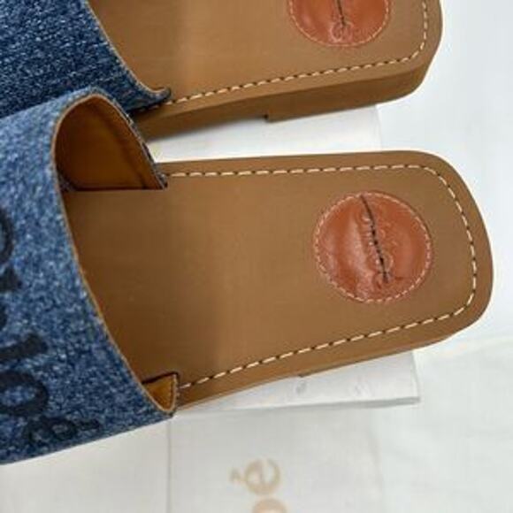 Women’s Chloe woody logo embroidered denim sandals size 38 made in Italy - Picture 6 of 11